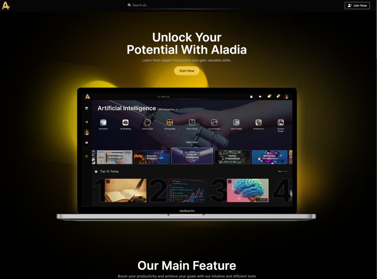 Aladia Learning Platform interface